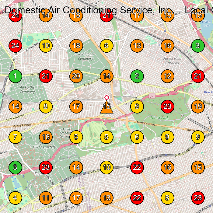 Domestic Air Conditioning Service, Inc. Air Conditioning Contractor GeoGrid ranking map for Glendale NY
